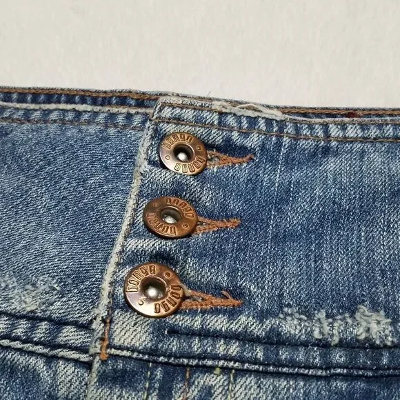 VINTAGE Y2K Bongo Distressed High Rise Stretchy Denim Mini Skirt Wide Belt Loops - Picture 7 of 12